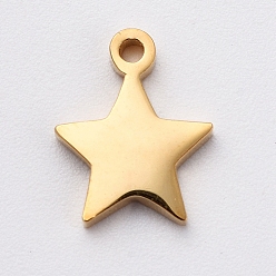 Golden Vacuum Plating 304 Stainless Steel Charms, Manual Polishing, Star, Golden, 8.5x7x1mm, Hole: 0.8mm