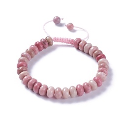 Rhodochrosite Bracelets réglables en perles tressées en rhodonite naturelle, avec cordon en nylon, 2 pouces ~ 2-1/2 pouces (5.2~6.6 cm)