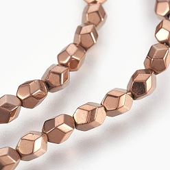 Copper Plated Electroplated Non-magnetic Synthetic Hematite Bead Strand, Oval, Faceted, Copper Plated, 5x4x4mm, Hole: 0.7mm, about 80pcs/strand, 15.7 inch(40cm)