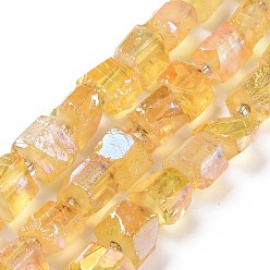 Kaki Galvaniques perles de quartz naturel brins, hexagone prisme, forme irrégulière, kaki, 8~13x10~14x6~11mm, Trou: 1mm, Environ 15~16 pcs/chapelet, 7.8~8 pouce (20~20.5 cm)