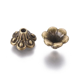 Bronze Antique Chapeaux de perles en filigrane de cloche de style tibétain, sans cadmium et sans nickel et sans plomb, fleur, bronze antique, 9x5mm, Trou: 1.5mm