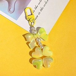 Jaune Décorations de pendentif en acrylique trèfle à nœud papillon perlé, à trouver métal, pour sac à dos, décor porte-clés, jaune, 69x39mm