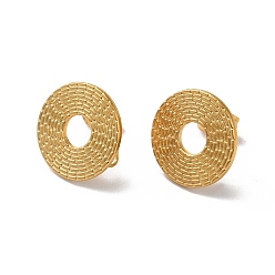 Golden 304 Stainless Stud Earring Findings, with Vertical Loops, Donut, Golden, 14mm, Hole: 2.7mm, Pin: 0.5mm