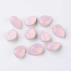Rose Water Opal Faceted Teardrop K9 Glass Rhinestone Cabochons, Grade A, Pointed Back & Back Plated, Rose Water Opal, 10x7x4mm