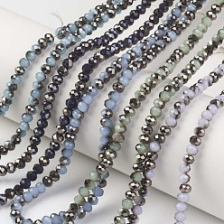Couleur Mélangete Perles en verre electroplate, jade d'imitation, demi-plaqué noir, facette, rondelle, couleur mixte, 6x5mm, Trou: 1mm, Environ 85~88 pcs/chapelet, 16.1~16.5 pouce (41~42 cm)