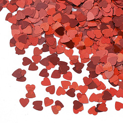 Red Valentine's Day Ornament Accessories, PVC Plastic Paillette/Sequins Beads, No Hole/Undrilled Beads, Single Face Laser Bright Flake, Heart, Red, 3x3x0.1mm, about 1700pcs/bag