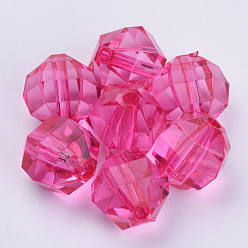 Rose Chaud Perles acryliques transparentes, facette, ronde, rose chaud, 20x20mm, trou: 2.9 mm, environ 114 pcs / 500 g