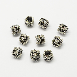 Crystal Hollow Flower Alloy Rhinestone Large Hole European Beads, Antique Silver, Crystal, 10x10mm, Hole: 5mm