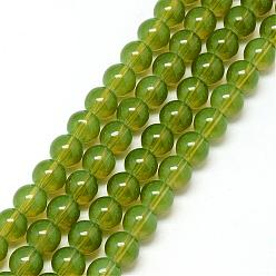 Светло-зеленый Коричневый Выпечки нарисованных стеклянных бусин прядей, имитация Opalite, круглые, оливковый, 6 мм, отверстие : 1.3~1.6 мм, около 133 шт / нитка, 31.4 дюйм