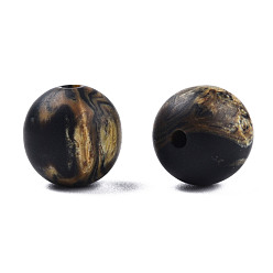 Noir Perles de résine givrées, pierre d'imitation, ronde, noir, 12x11.5mm, Trou: 1.5~3mm