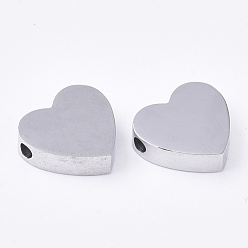 Stainless Steel Color 304 Stainless Steel Beads, Heart, Stainless Steel Color, 11x12x3mm, Hole: 1.8mm