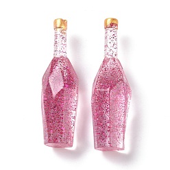 Светло-Вишневый Муляж бутылки из прозрачной смолы кабошон, с блеском порошок, светло-вишневый, 41.5x12.5x12.5 мм