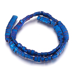 Blue Plated Electroplate Non-magnetic Synthetic Hematite Bead Strands, Frosted, Grooved, Rectangle, Blue Plated, 3.5~4.5x7x4mm, Hole: 1mm, about 97~100pcs/strand, 16.1 inch(41cm)
