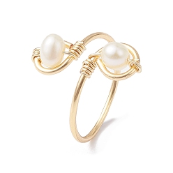 Golden Copper Wire Wrapped Natural Cultured Freshwater Pearl Toe Open Ring, Cuff Toe Ring for Women, Golden, 1~15mm, Inner Diameter: 16.8mm