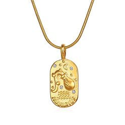 Aquarius Constellations Cubic Zirconia Pendant Necklace, with Golden Stainless Steel Round Snake Chains, Aquarius, 17.72 inch(45cm)