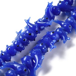 Bleu Perles lampwork, perles au chalumeau, faits à la main, cahoteuse, dauphin, bleu, 17~22x10~13x10~15mm, Trou: 1.8~2mm, Environ 40 pcs/chapelet, 12.20 pouce (31 cm)