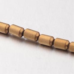 Golden Plated Electroplate Non-magnetic Synthetic Hematite Bead Strands, Frosted, Column, Golden Plated, 4x2mm, Hole: 1mm, about 112pcs/strand, 15.7 inch