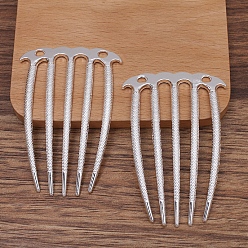 Silver Alloy Hair Comb Findings, with Loops, Silver, 72x48mm
