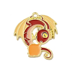 Red Alloy Enamel Pendants, Light Gold, Charizard Charm, Red, 30x26x1mm, Hole: 2mm