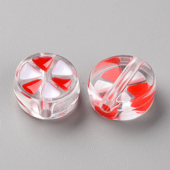 Red Transparent Enamel Acrylic Beads, Flat Round with Triangle, Red, 20x9mm, Hole: 3.5mm