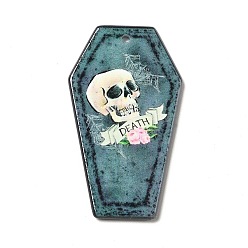 Skull Colgantes de acrílico, encantos del tema de la lápida, Patrón del cráneo, 46x27x2.5 mm, agujero: 1.8 mm