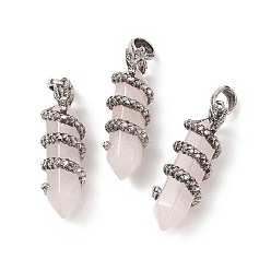 Rose Quartz Natural Rose Quartz Double Terminal Pointed Pendants, Faceted Bullet Charms with Antique Silver Tone Alloy Dragon Wrapped, 47x14.5x15mm, Hole: 7.5x6.5mm