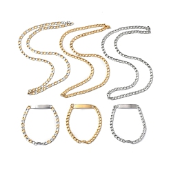 Mixed Color 201 Stainless Steel Curb Chain Necklace & Rectangle Link Bracelet, Jewelry Set for Men Women, Mixed Color, 23-1/4 inch(59cm), 8-1/2 inch(21.5cm), 2pcs/set