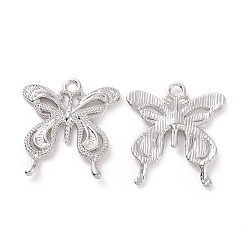 Silver Rack Plating Alloy Pendants, Cadmium Free & Lead Free & Nickle Free, Butterfly Charm, Silver, 25x22.5x1.5mm, Hole: 2.5mm