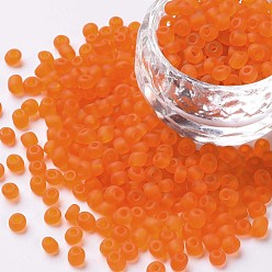 Orange Glass Seed Beads, Frosted Colors, Round, Orange, 2mm