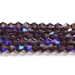 Violet Transparent Electroplate Glass Beads Strands, AB Color Plated, Faceted, Bicone, Violet, 2mm, about 162~185pcs/strand, 12.76~14.61 inch(32.4~37.1cm)