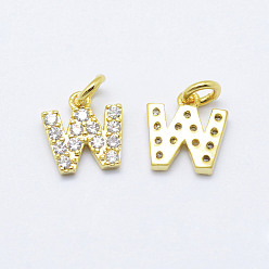Real 18K Gold Plated Brass Micro Pave Grade AAA Cubic Zirconia Charms, Letter W, Cadmium Free & Nickel Free & Lead Free, Real 18K Gold Plated, 8.5x8x1.5mm, Hole: 2mm