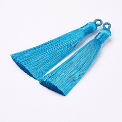 Light Blue Nylon Tassels Big Pendant Decorations, Light Blue, 83~92x9~10mm, Hole: 1.5~4mm