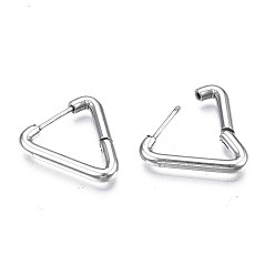 Stainless Steel Color 201 Stainless Steel Triangle Hoop Earrings, with 304 Stainless Steel Pins, Hinged Earrings for Women, Stainless Steel Color, 19x18x2.5mm, Pin: 0.7mm