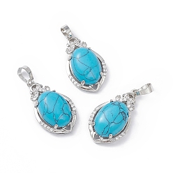 Synthetic Turquoise Synthetic Turquoise Pendants, Teardrop Charms, with Platinum Tone Brass Crystal Rhinestone Findings, 30.5x18x9.5mm, Hole: 4.8x7.5mm