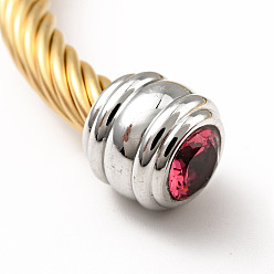 Rose Rhinstone Open Cuff Bangle, Golden 304 Stainless Steel Jewelry for Women, Rose, Inner Diameter: 2-1/4 inch(5.65cm)