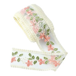 Blanc Antique Gorgecraft 10 yards broderie polyester dentelle garniture, pour l'artisanat de décoration de couture, fleur, blanc antique, 3-3/8~3-3/4 pouces (85~95 mm)