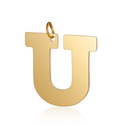 Letter U 201 Stainless Steel Pendants, Letter, Golden, Letter.U, 30x30.5x1.5mm, Hole: 4.5mm