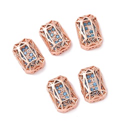 Dark Turquoise Eco-friendly Brass Micro Pave Cubic Zirconia Multi-strand Links, Rack Plating, Cadmium Free & Lead Free, Rectangle Octagon, Rose Gold, Dark Turquoise, 12x8x5mm, Hole: 1.2mm