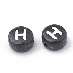 Letter H Perles acryliques opaques, trou horizontal, style alphabet, plat rond, letter.h, 7x4mm, Trou: 1.5mm, environ3700 pcs / 500 g