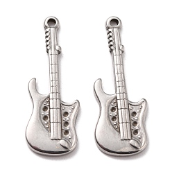 Stainless Steel Color 304 Stainless Steel Pendants Rhinestone Settings, Guitar, Stainless Steel Color, 30x11x2mm, Hole: 1.6mm