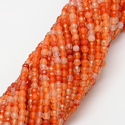 Orange Natural Agate Bead Strands, Dyed, Faceted, Round, Orange, 4mm, Hole: 0.8mm, about 90~92pcs/strand, 14 inch