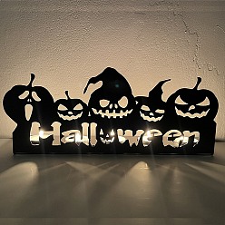 Calabaza Portavelas de hierro con tema de halloween, candelabro candelita redondo, calabaza, 6x29.5x12.5 cm