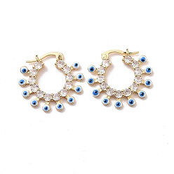 White Enamel Evil Eye Hoop Earrings with Clear Cubic Zirconia, Gold Plated Brass Jewelry for Women, Cadmium Free & Lead Free, White, 22.5x24.5x3mm, Pin: 0.7x0.9mm