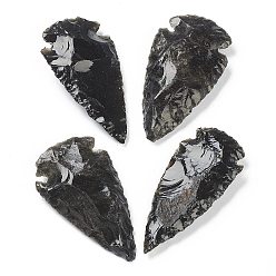 Obsidian Rough Raw Natural Black Obsidian Beads, No Hole/Undrilled, Hammered Arrowhead, 60~63x29~34x8~12mm