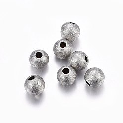 Stainless Steel Color 304 Stainless Steel Textured Beads, Round, Stainless Steel Color, 10x9.5mm, Hole: 2mm