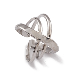 Color de Acero Inoxidable 304 anillos de puño de acero inoxidable, anillo de banda ancha entrecruzado hueco para mujer, color acero inoxidable, 7.5~15.5 mm, diámetro interior: 17.1 mm