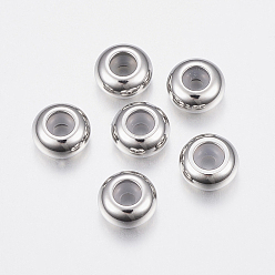 Stainless Steel Color 201 Stainless Steel Bead Spacers, Slider Beads, Stopper Beads, Rondelle, Stainless Steel Color, 8x4mm, Hole: 2mm