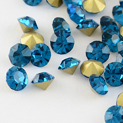 Circón Azul Accesorios de vidrio, espalda plateada, diamante, circón azul, 8~8.3 mm, 144 sobre PC / bruto