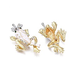 Creamy White Frog Enamel Pin with Rhinestone, 3D Animal Alloy Brooch for Backpack Clothes, Nickel Free & Lead Free, Light Golden, Creamy White, 51x30mm