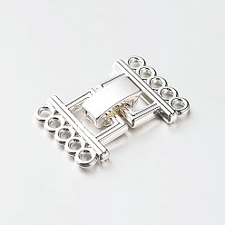 Platinum 5 Strands Alloy and Brass Fold Over Clasps, 10-Hole, Platinum, 24x16.5x5mm, Hole: 2mm